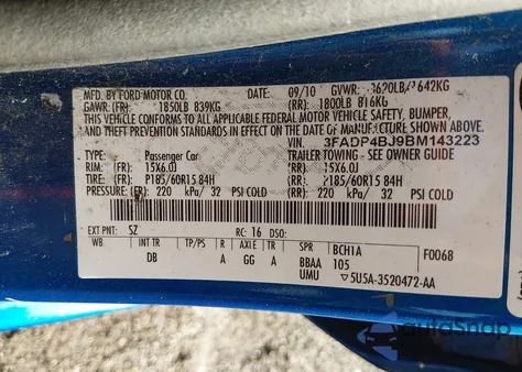 2011 Ford Fiesta Se из США, поврежденный, VIN 3FADP4BJ9BM143223